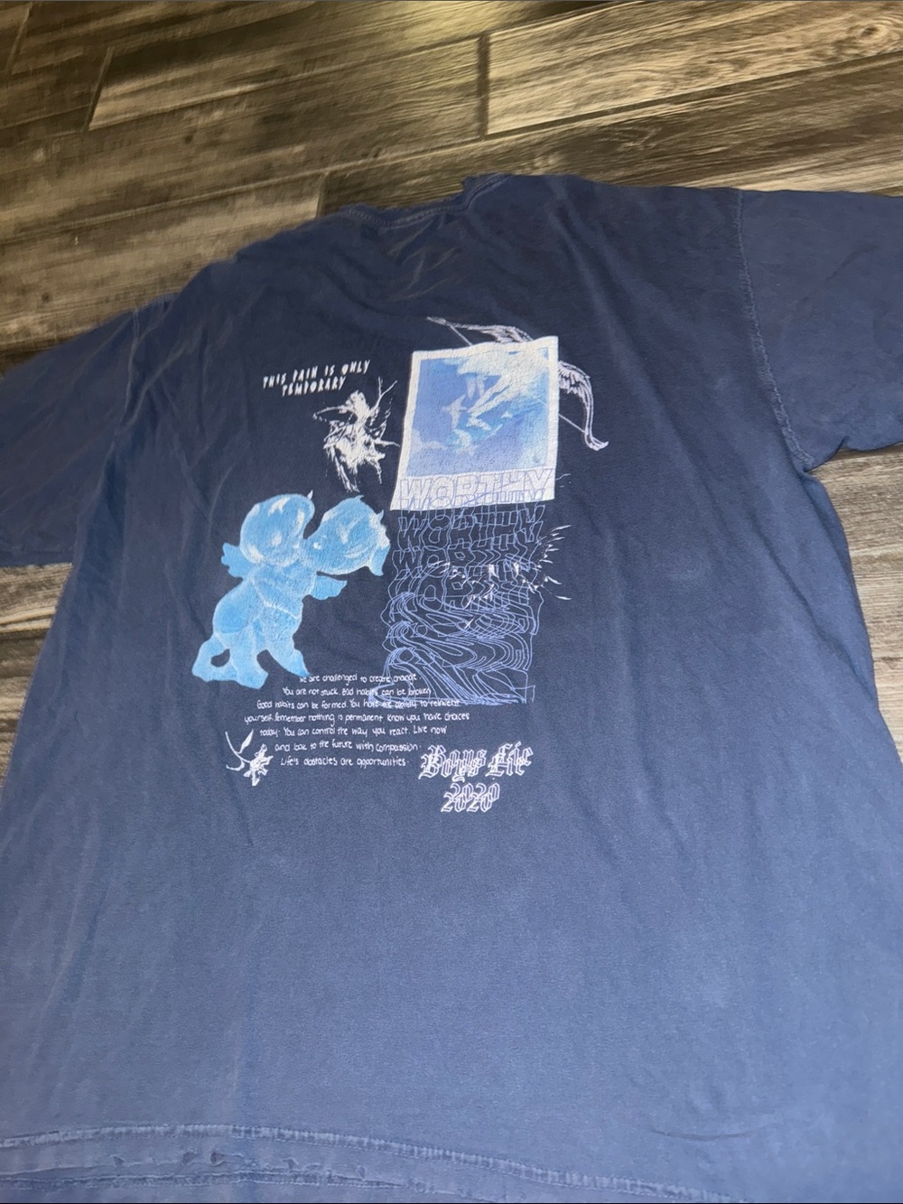 Boys Lie Navy Blue Graphic Tee with Light Blue Cherub Design one size - Picture 2 of 6